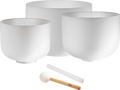 3-Piece White-Frosted Crystal Singing Bowl Set, G4/E4/C4, 432 Hz